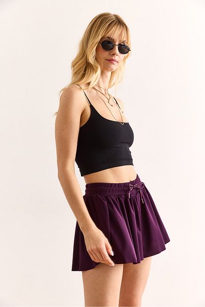 Olalook Women's Plum Elastic Waist Slit Sandy Shorts Şrt-19000058