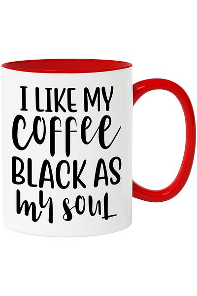 StoryGift Romania Mug with the message "I like black coffee like my soul" with Red Handle, With Ro Handle, STG.