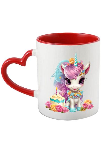 StoryGift Romania Mug with a cheerful unicorn | illustration | cake | blush | popcorn | celebration, With ,STG.