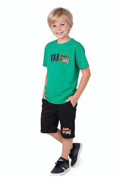 FYK KİDS Boy's Summer Varcity Printed Bottom-Top Suit