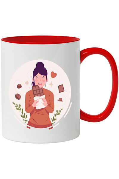 StoryGift Romania Chocolate Mug, Sweets, Pralines, Multicolor 330 ml, Ceramic with Red Handle, With M,STG.