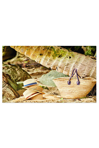 StoryGift Romania Tablou Canvas Geanta Si Palariile Pe Plaja Cu Palmieri Acce...