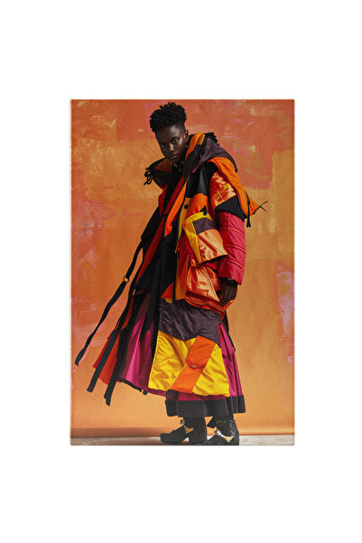 StoryGift Romania Tablou Canvas Tip Abstract De Geacă Colorată Pe Un Model - Fundal Cu Perete Portocaliu , Pictu