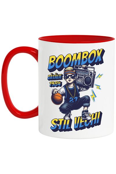 StoryGift Romania Old Style Boy with Basketball Mug, 330ml, Ceramic with Red Handle, With Red Handle S,STG.