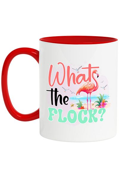 StoryGift Romania Mug with the message "What's the flock?", summer, vacation, relaxation, holiday, illustrated, With ,STG