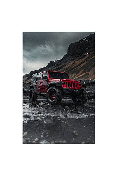 StoryGift Romania Tablou Canvas Masina Off-road Pe Un Drum Accidentat Automobil Rosu Pentru Drumetiile Pe Munti