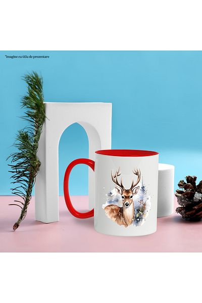 StoryGift Romania Mug with a deer, illustration, in the forest, nature, fir trees, grasses, view with Handle, With ,STG