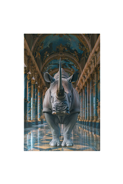 StoryGift Romania Tablou Canvas Rinocer În Holul Colorat Al Unei Clădiri Maie...