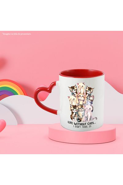 StoryGift Romania Mug with many cats with the message "Life without cats... I don't think so", life f, Cu,STG.