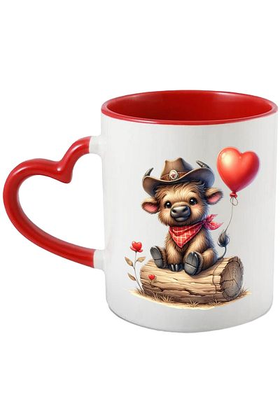 StoryGift Romania Mug with a bison calf wearing a cowboy hat | illustration | Wild West | f, Cu,STG.