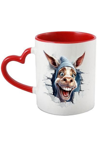 StoryGift Romania Mug with a cheerful donkey sticking its head out the wall | illustration | hat | fe, Cu,STG.