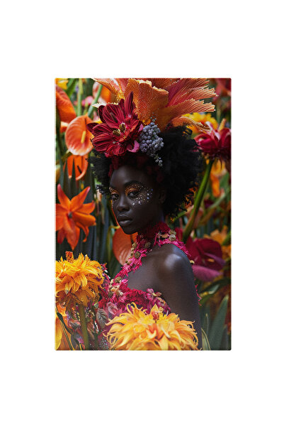 StoryGift Romania Tablou Canvas: Portret Exotic De Femeie Afro Cu Flori Color...