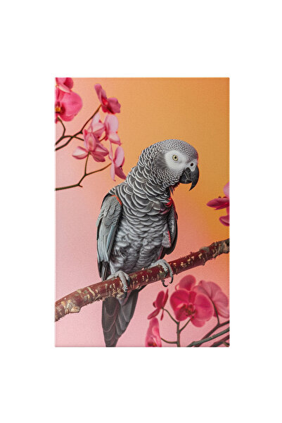StoryGift Romania Tablou Canvas Un Papagal Gri Rupt Din Decor Pe Creanga Cu O...