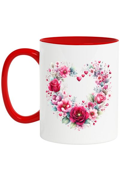 StoryGift Romania Mug with a wreath made of heart-shaped flowers, illustration, love, gift,, With ,STG.
