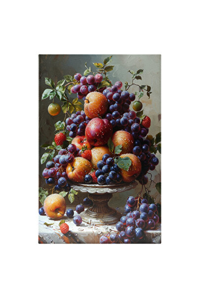 StoryGift Romania Tablou Canvas 60 X 40cm Platou De Fructe Apetisant Cu Struguri Piersici Si Capsuni,stg