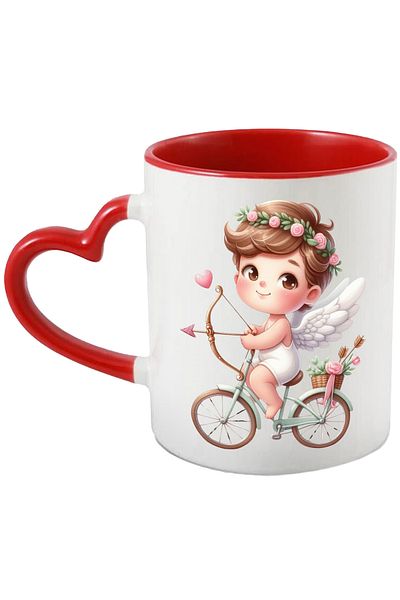 StoryGift Romania Mug with a baby Cupid, illustration, flower crown, archery, whip, With, STG
