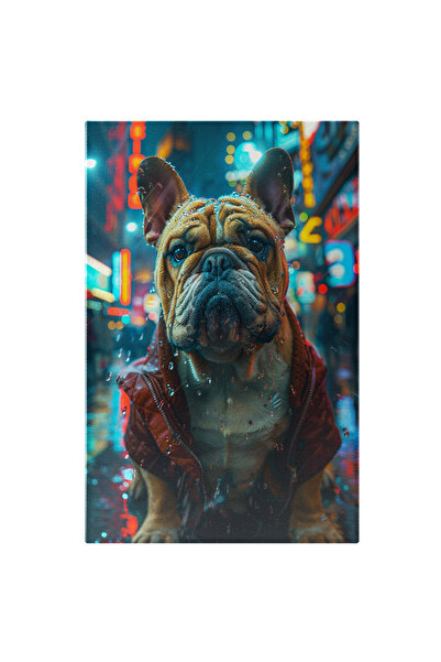 StoryGift Romania Tablou Canvas French Bulldog Cu Geaca Rosie Care Se Plimba Pe Strada In Vremea Ploioasa Cu Och