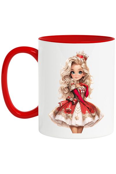 StoryGift Romania Mug with a cute girl with a royal crown | red and white dress | illustration | e, Cu ,STG