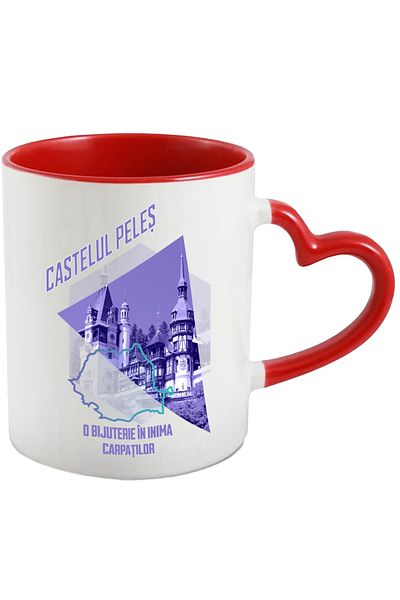 StoryGift Romania Peles Castle Mug, a Jewel in the Heart of the Carpathians, 330ml, Ceramic with Handle in Wood, with STG.