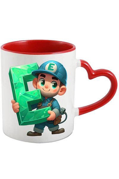 StoryGift Romania Mug with a worker holding the letter "E" | illustration | electrician | for cop, With ,STG.