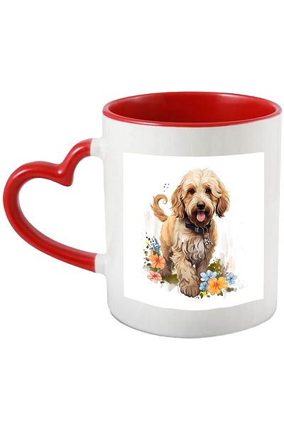 StoryGift Romania Mug with a cheerful puppy, illustration, playful, happy, popcorn, outside, collar, With ,STG.