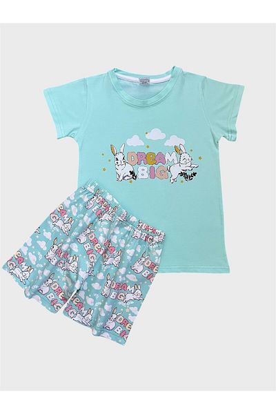 elmas kids Κοριτσίστικο 100% βαμβακερό πράσινο κουνέλι με κοντό μανίκι σορτς καλοκαιρινές πιτζάμες