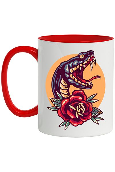 StoryGift Romania Mug With Snake, Sun, Fangs, Flower, Rose, Leaves, Multicolor 330 ml, Ceram, With,STG.
