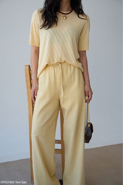 Lupies Women's Elastic Waist Lace-Up Linen Trousers