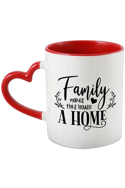 StoryGift Romania Mug with heart and the message "Family makes this house a home" - family transfor, Cu,STG.