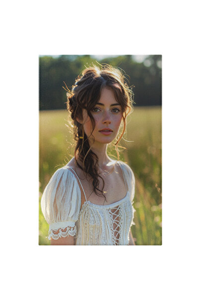 StoryGift Romania Tablou Canvas: Femeie Cu Ochii Căprui Și Părul Buclat În Lu...