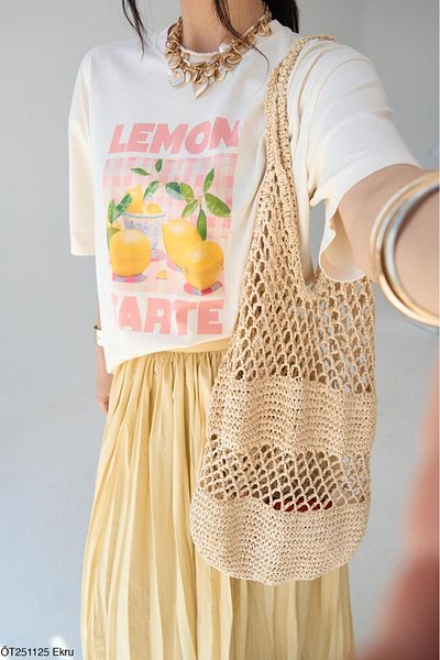 CADDELAMODA Women's Lemon Printed Oversize T-Shirt