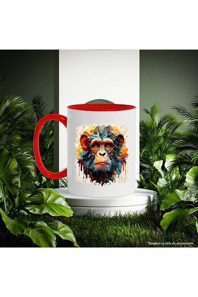 StoryGift Romania Monkey Mug, Mosaic, Geometric, Paint Drops, Multicolor 330 ml, Ceram, With ,STG