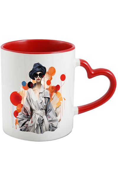 StoryGift Romania Mug With Abstract Illustration, Woman, Coat, Sunglasses, Multicolor 330 , With ,STG .