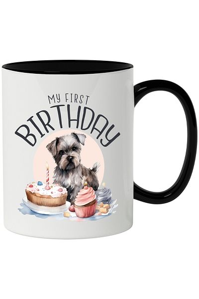 StoryGift Romania Mug With Message In English My First Birthday, Dog, Cake, Cupcakes, Multicolor 330 , With ,STG .