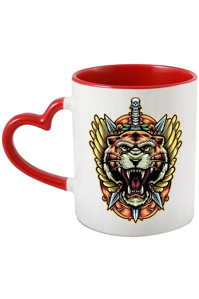 StoryGift Romania Mug With Tiger, Arrows, Sword, Dagger, Wings, Multicolor 330 ml, Ceramic with Handles, With ,STG.