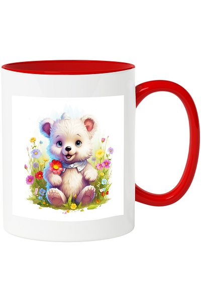 StoryGift Romania Mug with a polar bear | illustration | in nature | variously colored flowers in, With, STG.