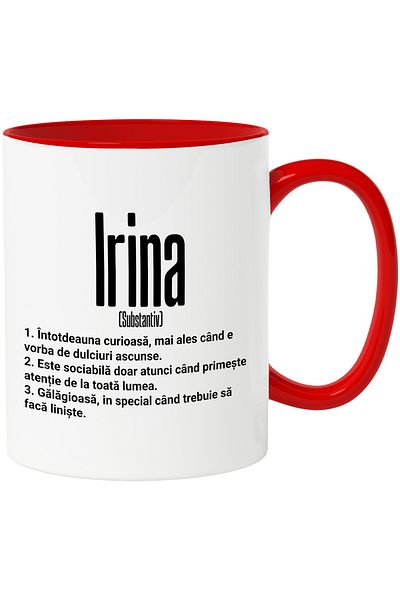 StoryGift Romania Mug With Name Irina, and Funny Message, Curious, Sociable, Noisy, 330ml, , With ,STG.