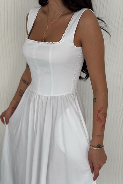 FEMELLE Women's White Strappy Pocket Cotton Dress