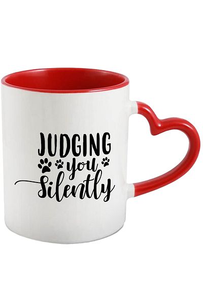 StoryGift Romania Mug with paws and the text in English "Judging you silently", With ,STG.