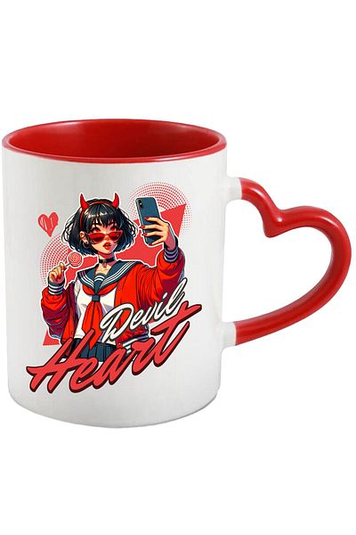 StoryGift Romania Mug with Anime Style Girl with Lollipop and Selfie Text in English Devil Heart, C, Cu,STG.