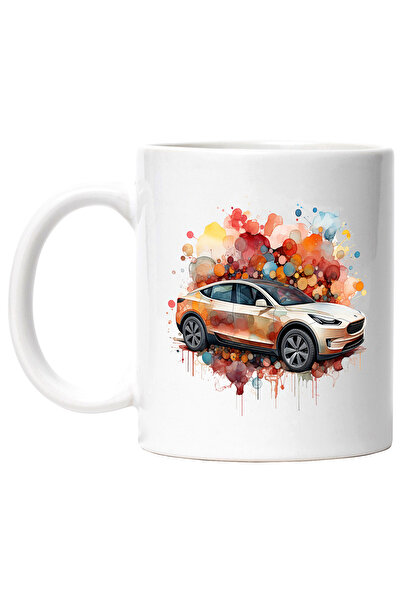 StoryGift Romania Cana Cu Tesla, Masina, Vehicul, Brand, Watercolor, Multicol...
