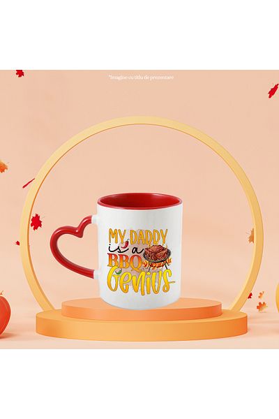 StoryGift Romania Mug with the message "My daddy is a BBQ genius", cooking, illustration, kitchen, dad, , With ,STG