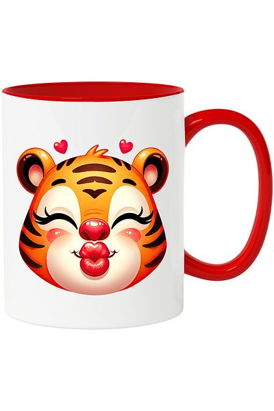 StoryGift Romania Mug with a female tiger giving a kiss | illustration | hearts | happiness | ap, Cu,STG