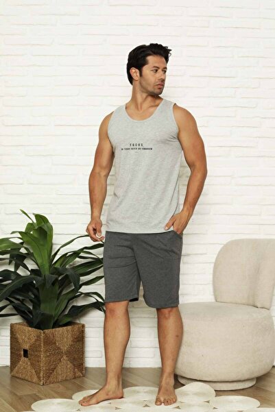 ALİMER Σετ ανδρικό σορτς - Σετ με λουράκι με στάμπα γκρι Focus 1070ST