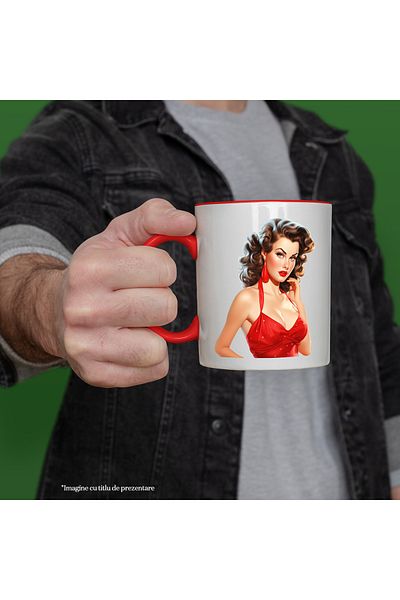 StoryGift Romania Mug with a beautiful woman with brown hair, illustration, retro style, old, fashion v, With ,STG