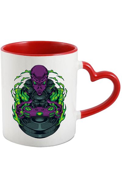 StoryGift Romania Alien Mug, Sci, Fi, Flames, Joystick, Controller, Gaming, Multicolored, With, STG.