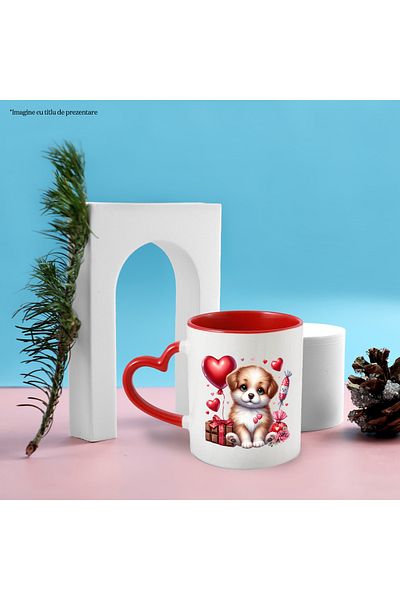 StoryGift Romania Mug With A Cheerful Puppy | Illustration | Gift | Chocolate | Sweets | Flowers | B, Cu ,stg