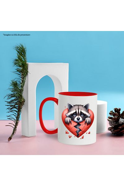 StoryGift Romania Mug with a sad raccoon, illustration, broken heart, heartbreak, separation, disappointment,, With ,STG.