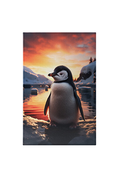 StoryGift Romania Tablou Canvas: Animalut Pinguin Alb-negru Pe Gheata Langa L...