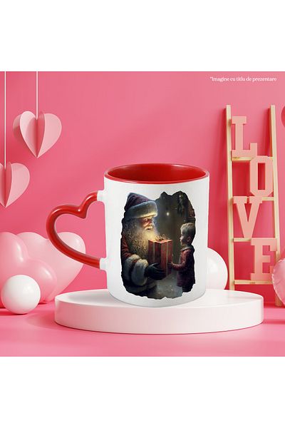 StoryGift Romania Mug With Santa Claus Giving A Gift To A Child, Winter, Family, Holiday, Wax, With, STG.